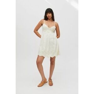 Urban Outfitters Jamie Babydoll Dress Cream Large Boho Embroidered